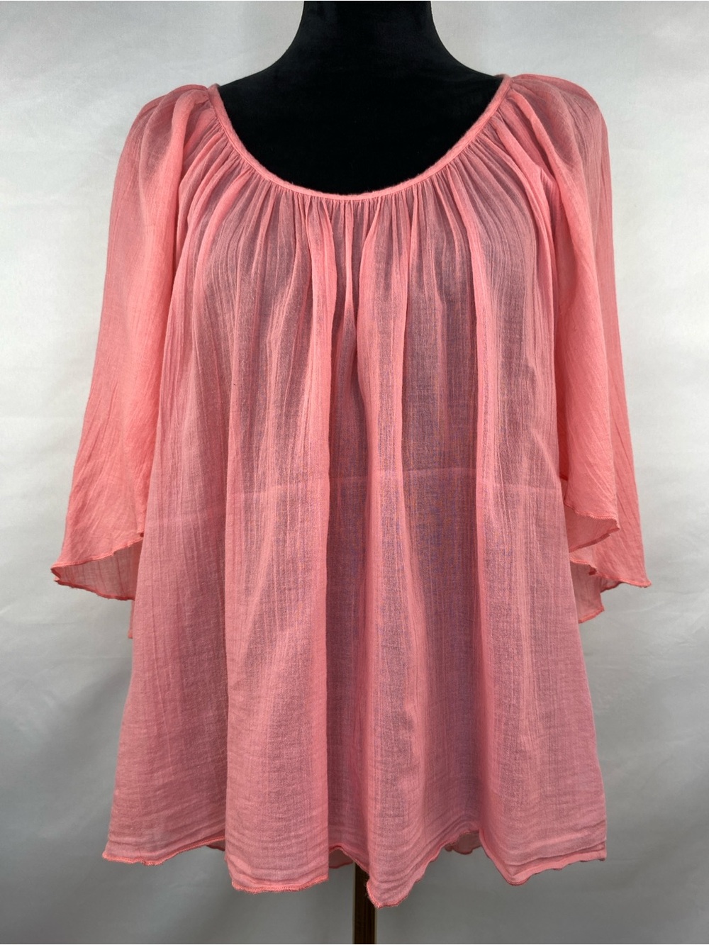 Sundance 100% Cotton Pink Boho Flutter Sleeve Peasant Tunic Top Size Medium